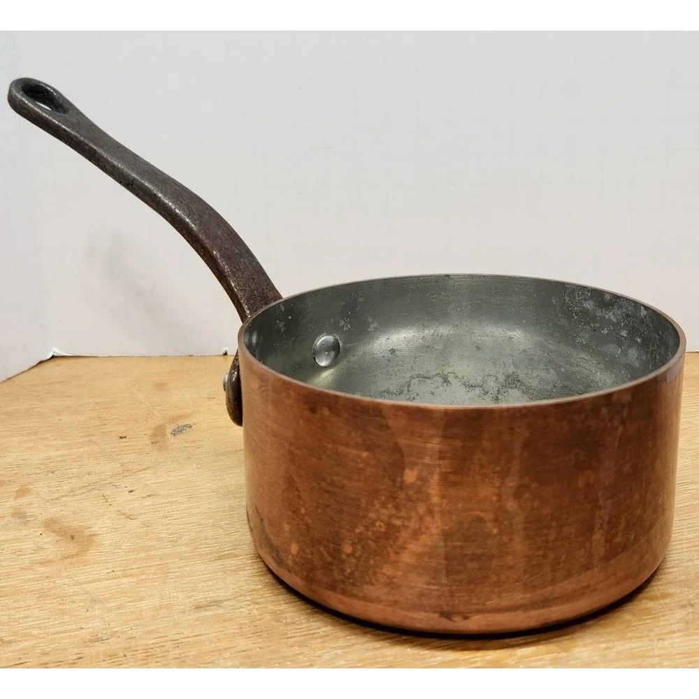 Vintage Baumalu France Copper Saucepan Tin Lined Cast Iron Handle 5.5 Inch